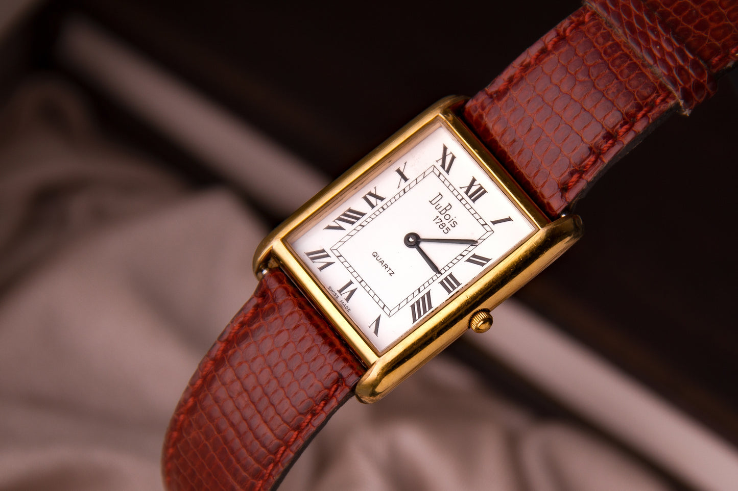 Classic Brown Leather Rectangle Watch – Elegant Roman Dial